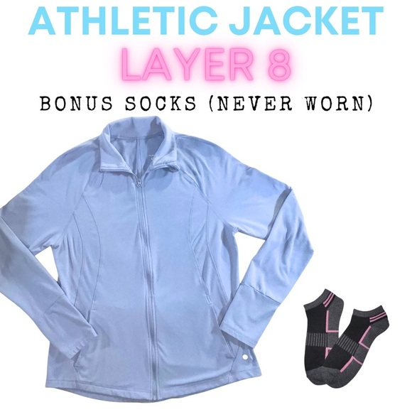 Sky Blue Athletic Jacket - Size Large with Black and Pink Socks - Picture 1 of 6